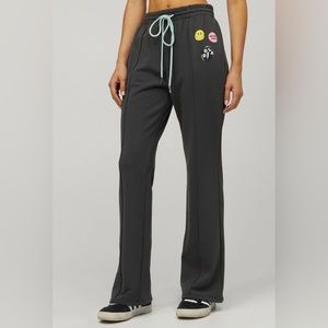 Daydreamer Dark Gray Track Pants with Mint Drawstring and Patch Details